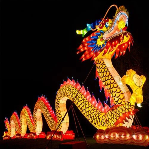 Kinesiskt nyår Animal Lantern Festival Utomhus Dragon Lantern Show